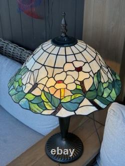 Vintage Tiffany Style 27 White Orchid Flowers Stained Glass Lamp Dual Bulb