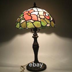 Vintage Tiffany Style Art Deco Stained Glass Lamp Bedside Table Light With 19H
