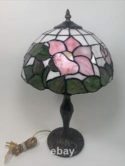 Vintage Tiffany Style Art Deco Stained Glass Lamp Bedside Table Light With 19H