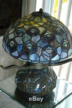 Vintage Tiffany Style Art Stained Glass Lamp Dragonfly Base/