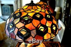 Vintage Tiffany Style Art Stained Glass Lamp Dragonfly Base/