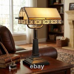 Vintage Tiffany Style Bankers Lamp Mission Stained Glass Desk Table Light LED
