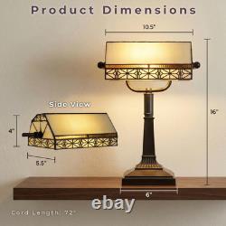 Vintage Tiffany Style Bankers Lamp Mission Stained Glass Desk Table Light LED