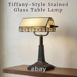 Vintage Tiffany Style Bankers Lamp Mission Stained Glass Desk Table Light LED