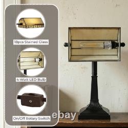 Vintage Tiffany Style Bankers Lamp Mission Stained Glass Desk Table Light LED