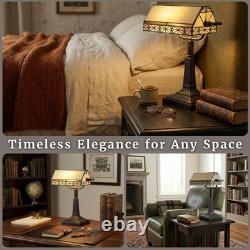 Vintage Tiffany Style Bankers Lamp Mission Stained Glass Desk Table Light LED