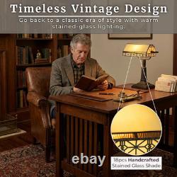 Vintage Tiffany Style Bankers Lamp Mission Stained Glass Desk Table Light LED