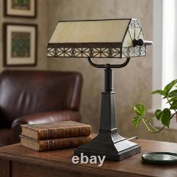 Vintage Tiffany Style Bankers Lamp Mission Stained Glass Desk Table Light LED