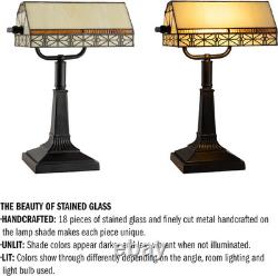 Vintage Tiffany Style Bankers Lamp Mission Stained Glass Desk Table Light LED