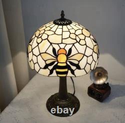 Vintage Tiffany Style Bee Stained Glass Table Lamp Bedside Night Light Decor
