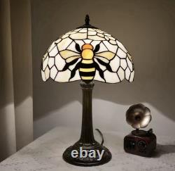 Vintage Tiffany Style Bee Stained Glass Table Lamp Bedside Night Light Decor