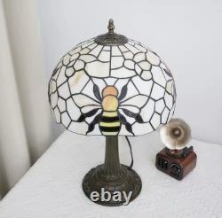Vintage Tiffany Style Bee Stained Glass Table Lamp Bedside Night Light Decor