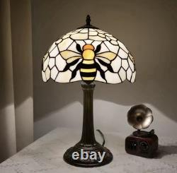 Vintage Tiffany Style Bee Stained Glass Table Lamp Bedside Night Light Decor