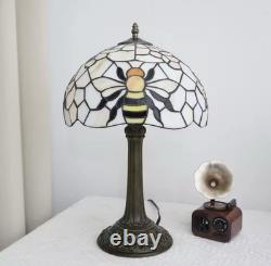 Vintage Tiffany Style Bee Stained Glass Table Lamp Bedside Night Light Decor