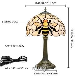 Vintage Tiffany Style Bee Stained Glass Table Lamp Bedside Night Light Decor