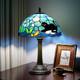 Vintage Tiffany Style Black Cat Blue Stained Glass Table Lamp Desk Decor Light