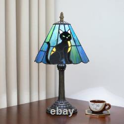 Vintage Tiffany Style Black Cat Stained Glass Table Lamp Bedside Night Light