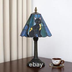 Vintage Tiffany Style Black Cat Stained Glass Table Lamp Bedside Night Light