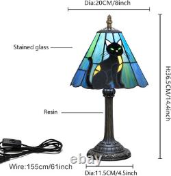 Vintage Tiffany Style Black Cat Stained Glass Table Lamp Bedside Night Light