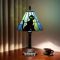 Vintage Tiffany Style Black Cat Stained Glass Table Lamp Bedside Night Light