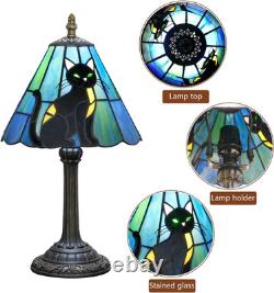 Vintage Tiffany Style Black Cat Stained Glass Table Lamp Bedside Night Light