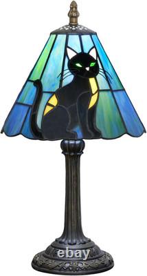 Vintage Tiffany Style Black Cat Stained Glass Table Lamp Bedside Night Light