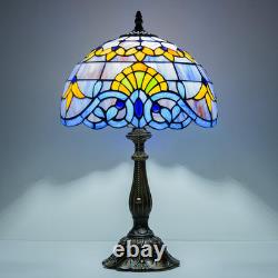 Vintage Tiffany Style Blue Baroque Stained Glass Table Lamp 12 Vintage Bedside