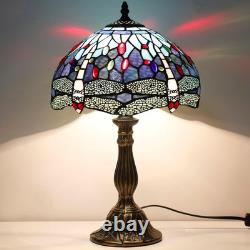 Vintage Tiffany Style Blue Dragonfly Stained Glass Table Lamp Bedside Light