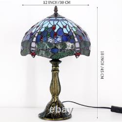 Vintage Tiffany Style Blue Dragonfly Stained Glass Table Lamp Bedside Light