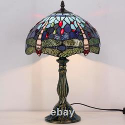Vintage Tiffany Style Blue Dragonfly Stained Glass Table Lamp Bedside Light