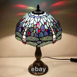 Vintage Tiffany Style Blue Dragonfly Stained Glass Table Lamp Bedside Light
