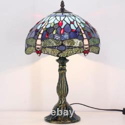 Vintage Tiffany Style Blue Dragonfly Stained Glass Table Lamp Bedside Light