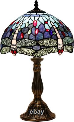 Vintage Tiffany Style Blue Dragonfly Stained Glass Table Lamp Bedside Light