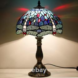 Vintage Tiffany Style Blue Dragonfly Stained Glass Table Lamp Bedside Light