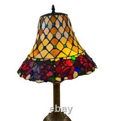 Vintage Tiffany Style Blue Glass Jewels And Roses Stained Glass 26.5 Tall Lamp