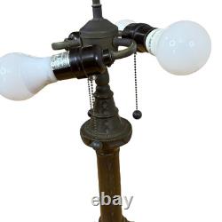 Vintage Tiffany Style Blue Glass Jewels And Roses Stained Glass 26.5 Tall Lamp