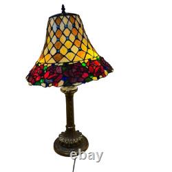 Vintage Tiffany Style Blue Glass Jewels And Roses Stained Glass 26.5 Tall Lamp