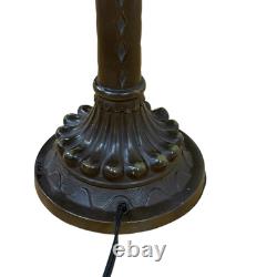 Vintage Tiffany Style Blue Glass Jewels And Roses Stained Glass 26.5 Tall Lamp