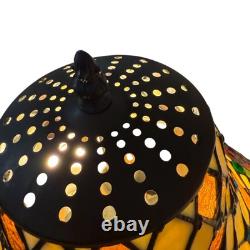 Vintage Tiffany Style Blue Glass Jewels And Roses Stained Glass 26.5 Tall Lamp