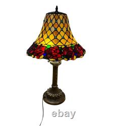 Vintage Tiffany Style Blue Glass Jewels And Roses Stained Glass 26.5 Tall Lamp