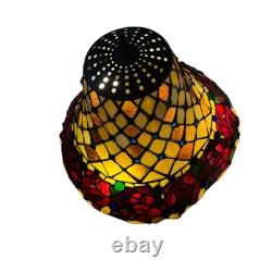 Vintage Tiffany Style Blue Glass Jewels And Roses Stained Glass 26.5 Tall Lamp