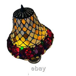 Vintage Tiffany Style Blue Glass Jewels And Roses Stained Glass 26.5 Tall Lamp