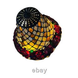 Vintage Tiffany Style Blue Glass Jewels And Roses Stained Glass 26.5 Tall Lamp