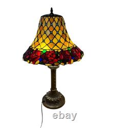 Vintage Tiffany Style Blue Glass Jewels And Roses Stained Glass 26.5 Tall Lamp