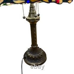 Vintage Tiffany Style Blue Glass Jewels And Roses Stained Glass 26.5 Tall Lamp