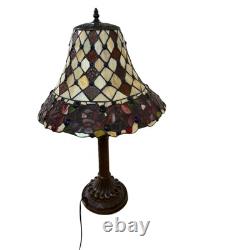 Vintage Tiffany Style Blue Glass Jewels And Roses Stained Glass 26.5 Tall Lamp