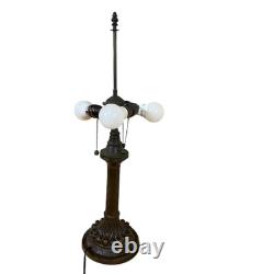 Vintage Tiffany Style Blue Glass Jewels And Roses Stained Glass 26.5 Tall Lamp