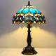 Vintage Tiffany Style Blue Jewelry Baroque Stained Glass Table Lamp 19 Inch