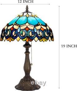 Vintage Tiffany Style Blue Jewelry Baroque Stained Glass Table Lamp 19 Inch