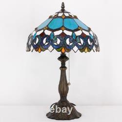 Vintage Tiffany Style Blue Jewelry Baroque Stained Glass Table Lamp 19 Inch